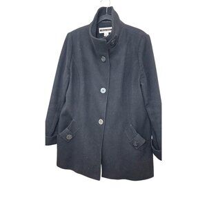 Kristen Blake Women's L Grunge Black Wool Blend Coat Button Front Stand Collar
